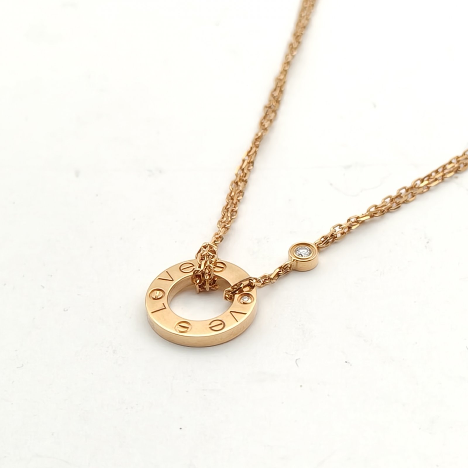CARTIER LOVE 18K Gold Pendant Necklace with 2 Diamonds 18K Rose Gold,Diamond-Hana Vintage