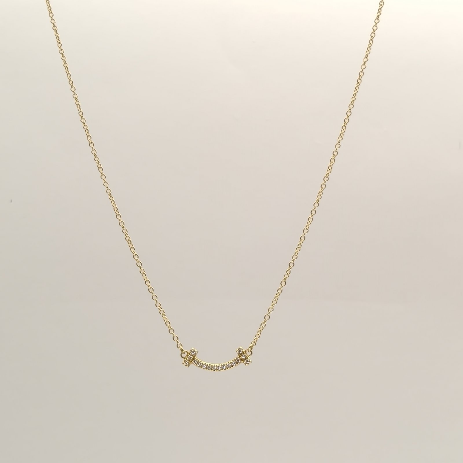 TIFFANY&CO Tiffany T Smile Necklace mini Pavé Diamonds 18K Gold,Diamond-Hana Vintage