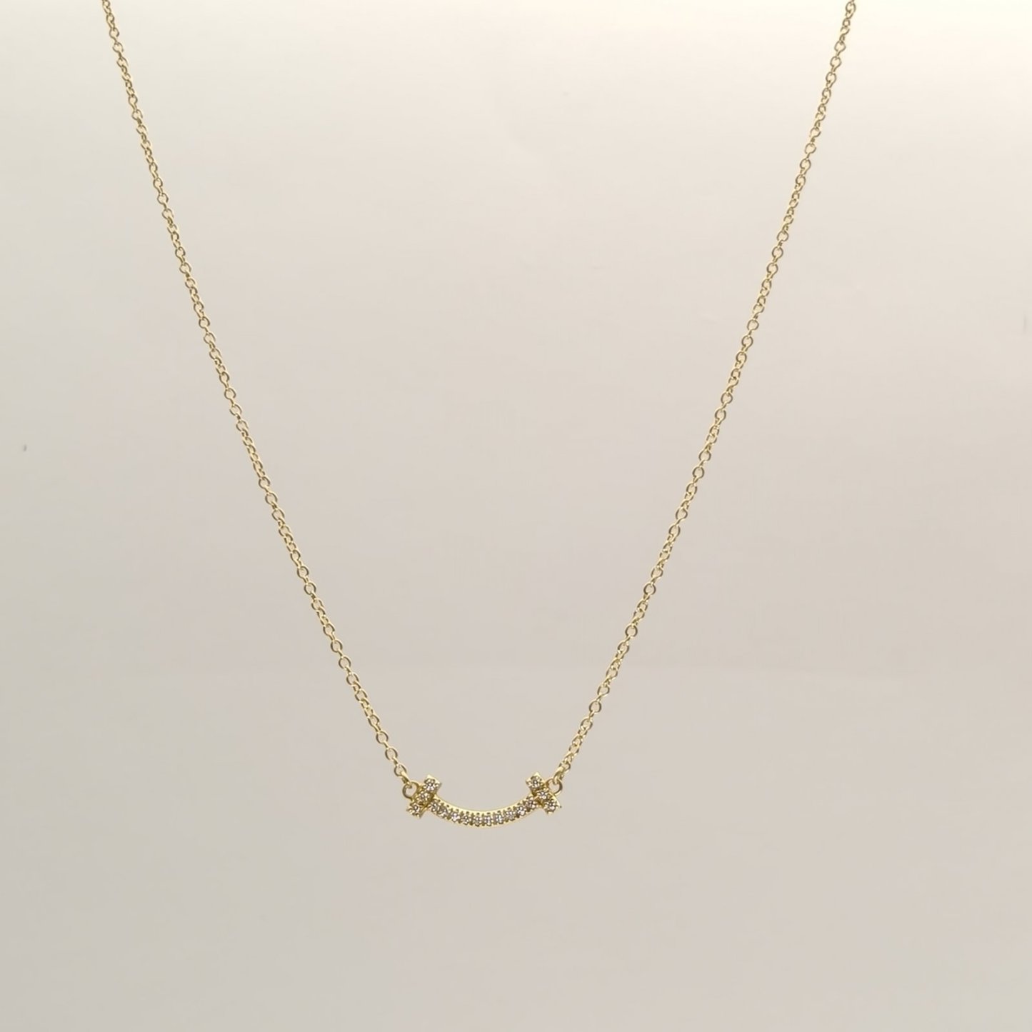 TIFFANY&CO Tiffany T Smile Necklace mini Pavé Diamonds 18K Gold,Diamond-Hana Vintage