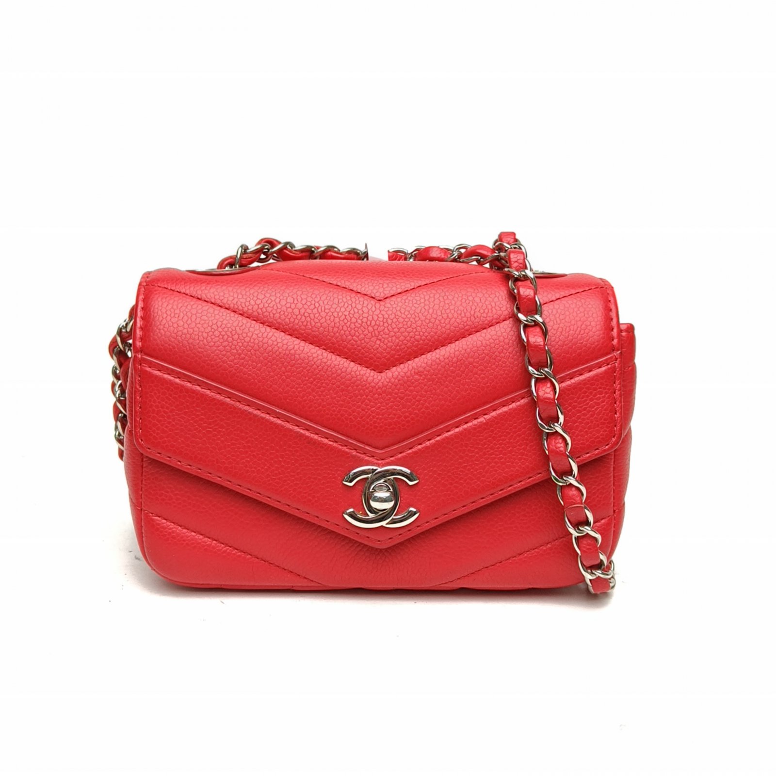 CHANEL Red 2018 Sliver Hardware CF Flap Bag Seasonal mini 18cm V-shaped