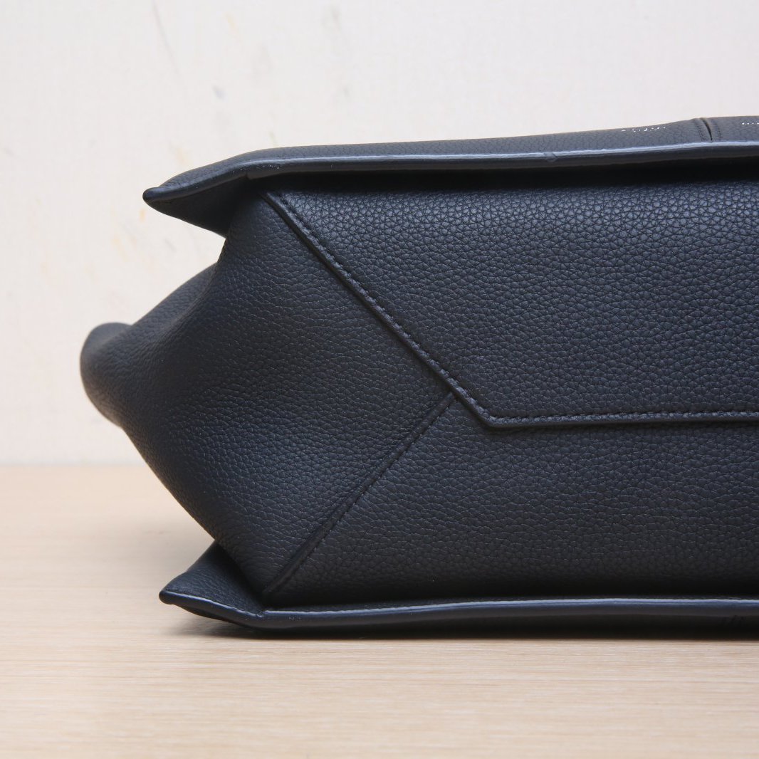 CELINE Black Leather C Trifold Bat Handbag, Large Size