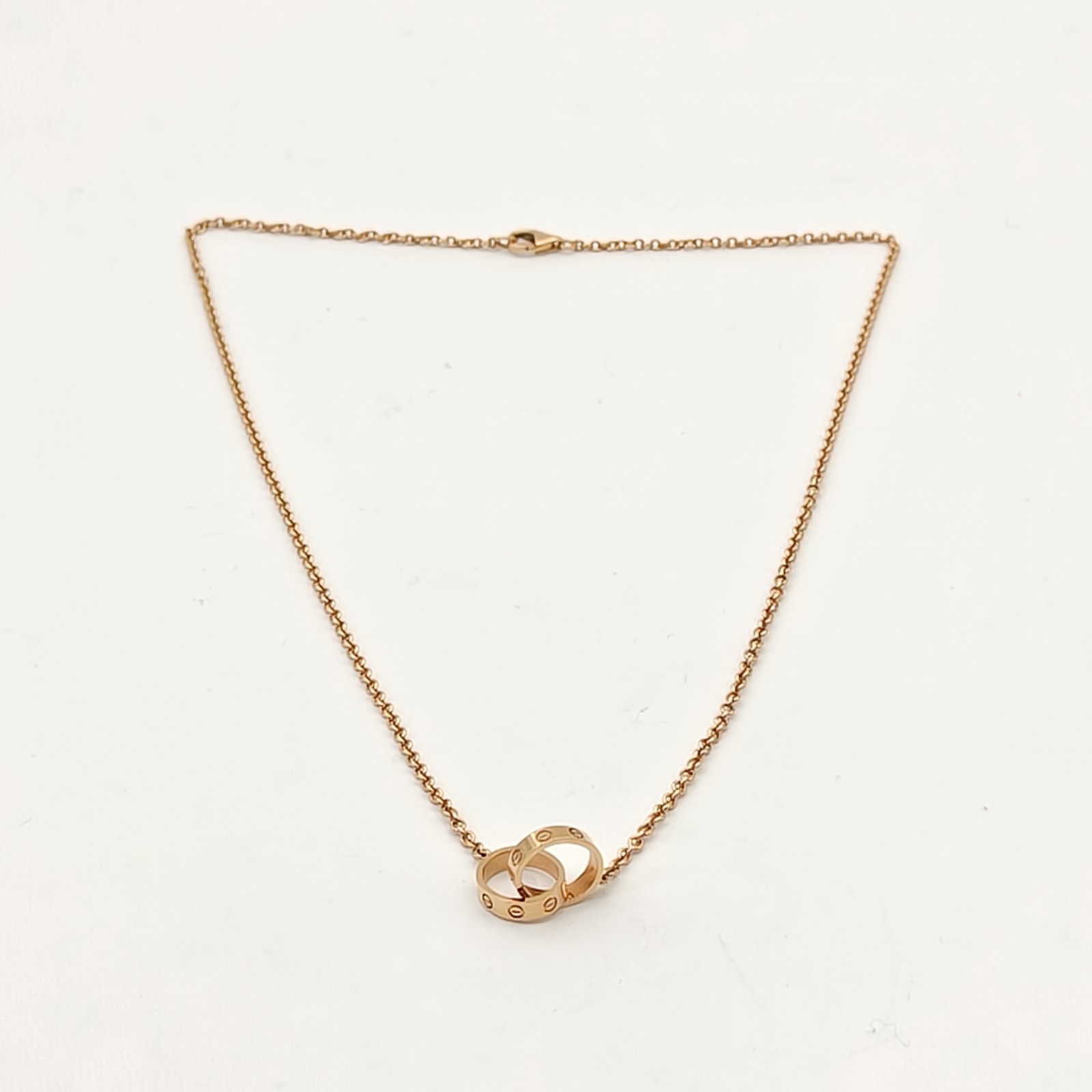 CARTIER LOVE 18K Gold Double Ring Necklace 18K Rose Gold-Hana Vintage
