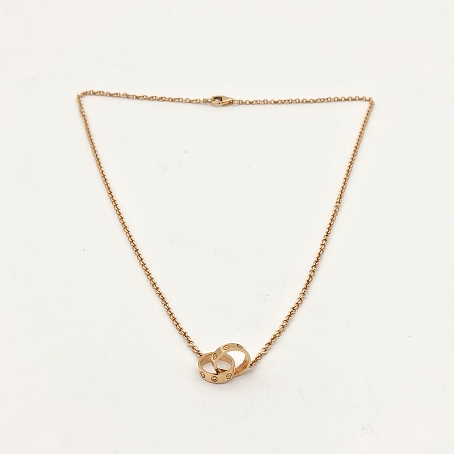 CARTIER LOVE 18K Gold Double Ring Necklace 18K Rose Gold-Hana Vintage