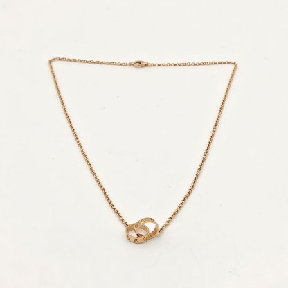 CARTIER LOVE 18K Gold Double Ring Necklace 18K Rose Gold-Hana Vintage
