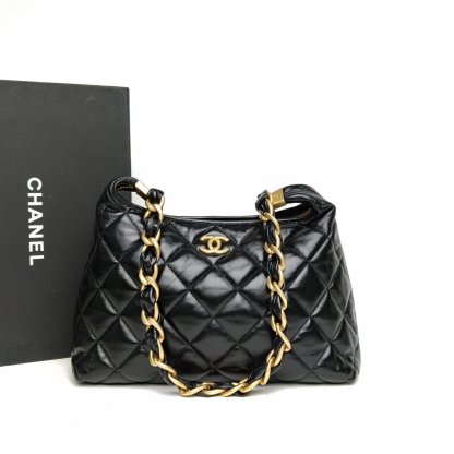 CHANEL Black Chip Gold Hardware 24A hobo Large 30cm-Hana Vintage