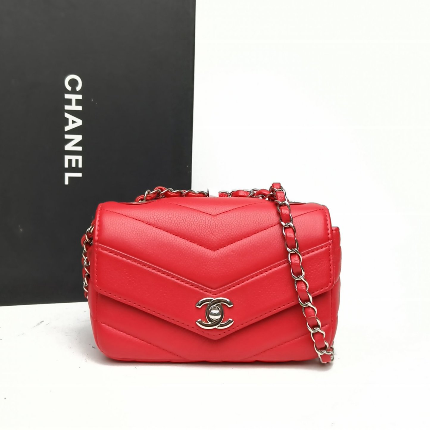 CHANEL Red 2018 Sliver Hardware CF Flap Bag Seasonal mini 18cm V-shaped