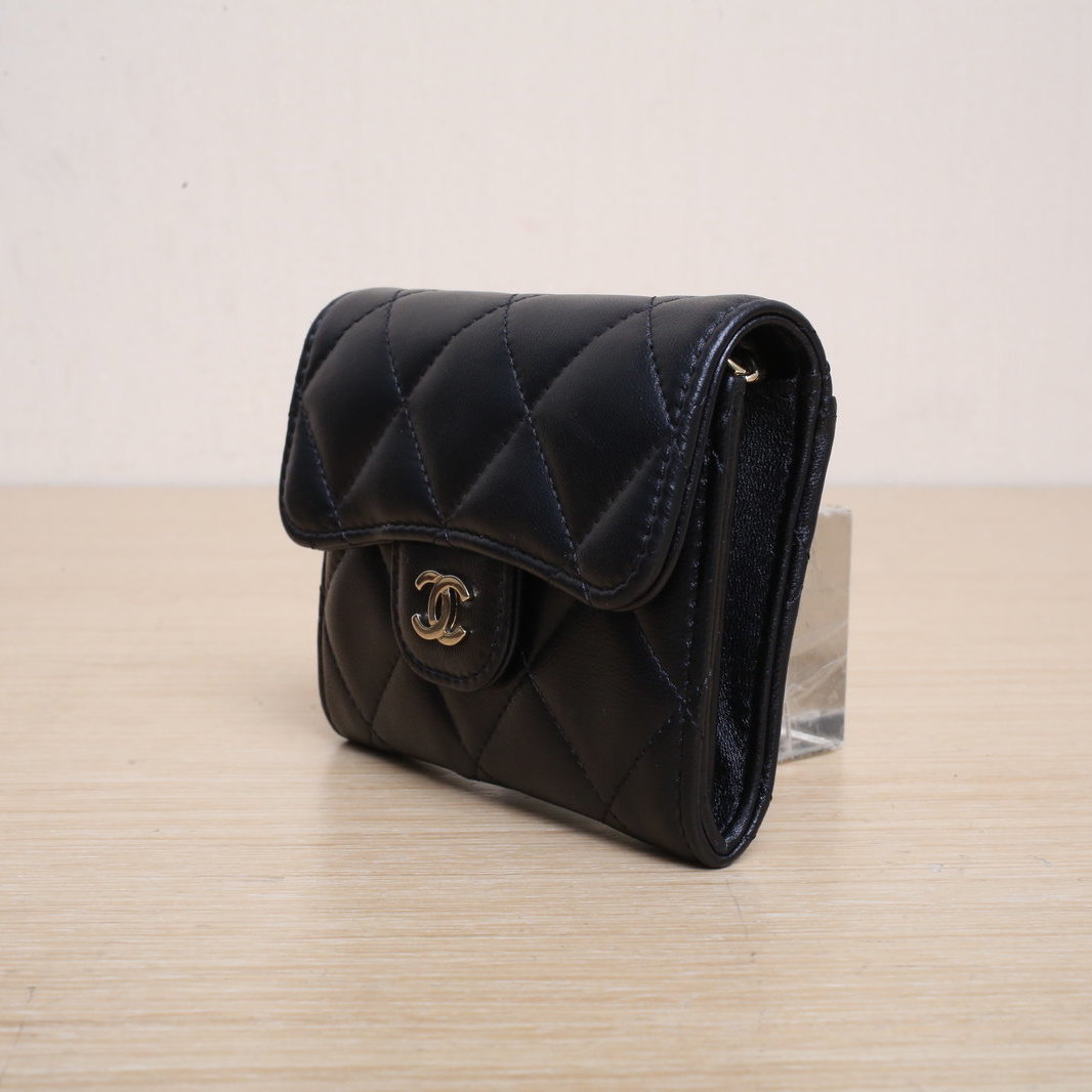 *CHANEL Black 2021 Gold Hardware CF mini Card Holder Crossbody Bag-Hana Vintage