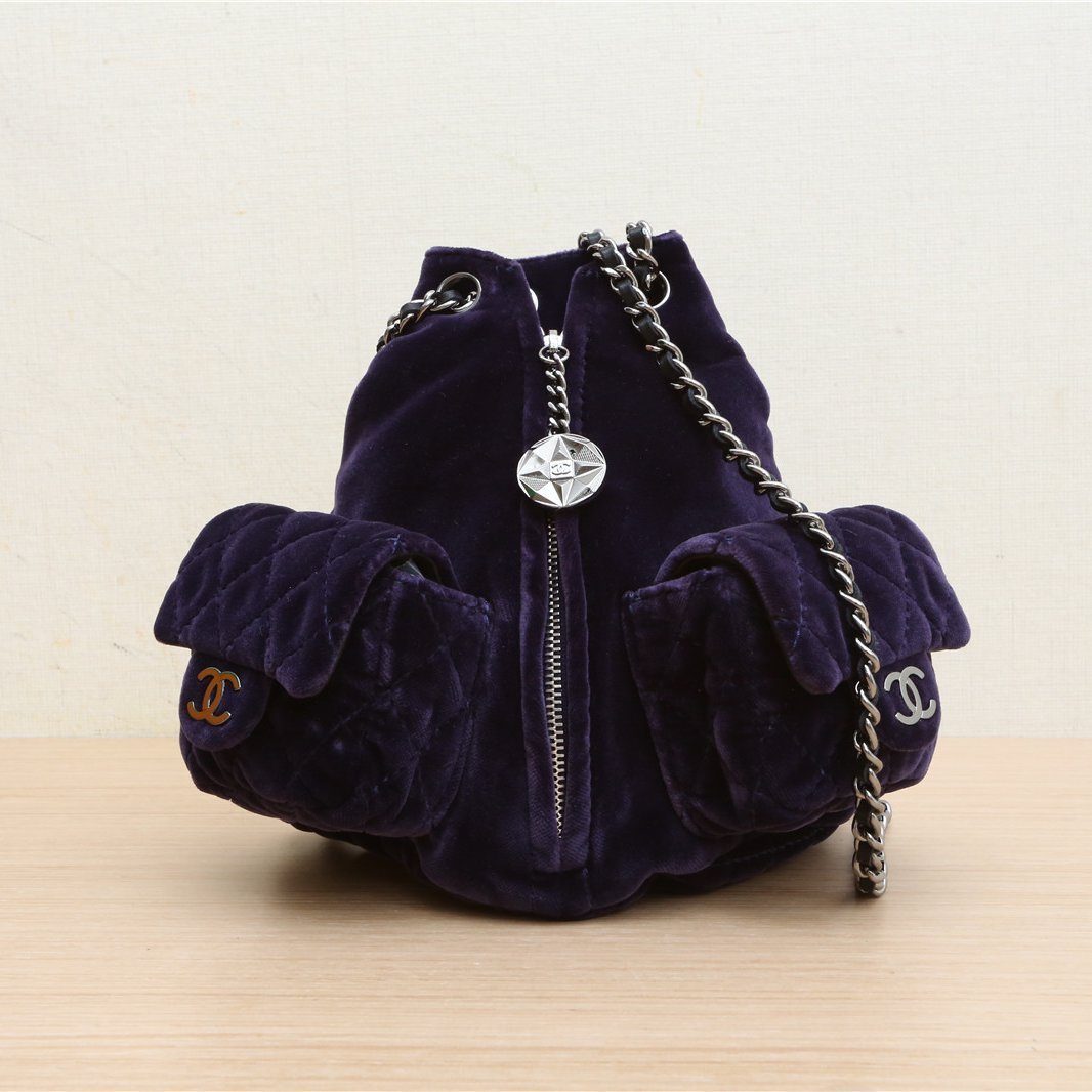 CHANEL Vintage Showpiece Velvet Mini Frog Bag, Purple Velvet, 2013, Sliver Hardware