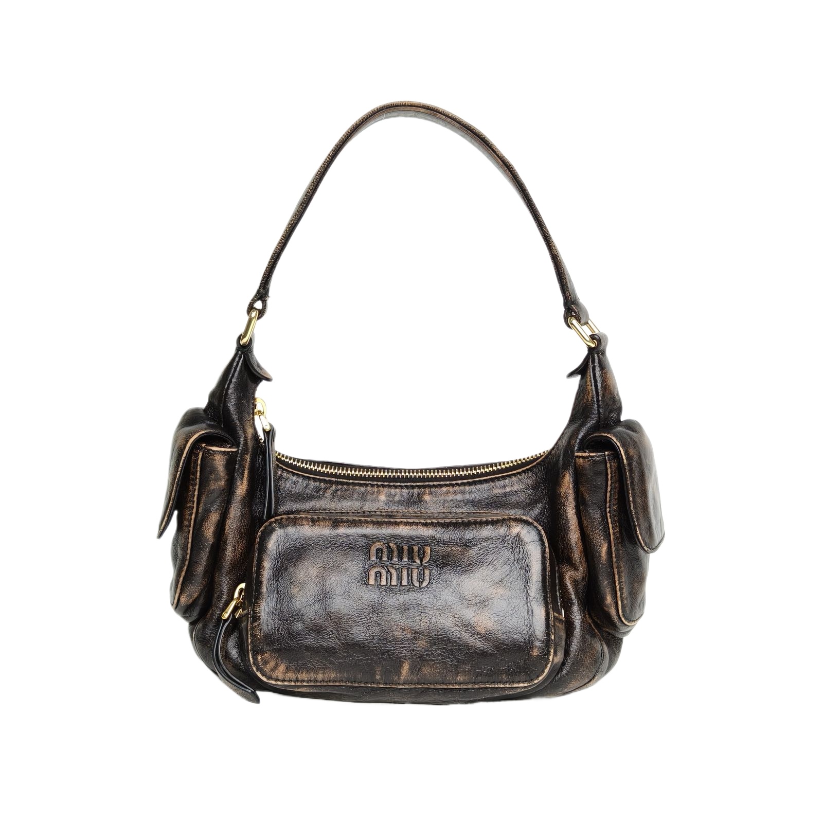 *MIUMIU Hobo Motorcycle Bag Embossed Engraved Logo-Hana Vintage