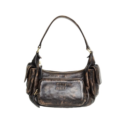 *MIUMIU Hobo Motorcycle Bag Embossed Engraved Logo-Hana Vintage