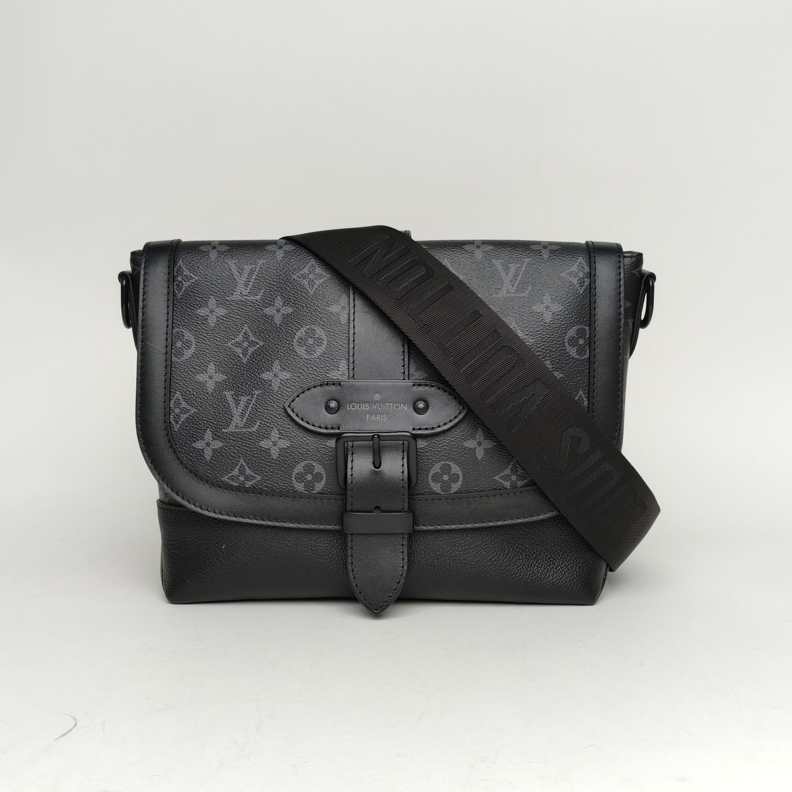 *LOUIS VUITTON Black PVC Chip Black Hardware Saumur Pochette Metis-Hana Vintage