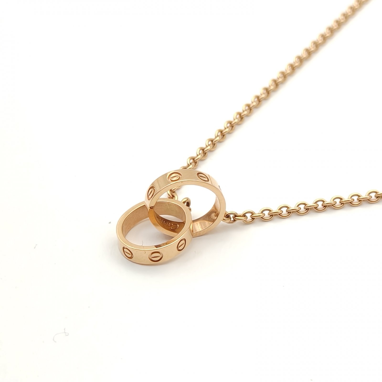 CARTIER LOVE 18K Gold Double Ring Necklace 18K Rose Gold-Hana Vintage