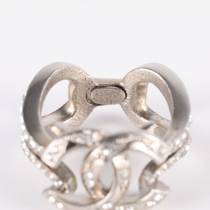 CHANEL 12A Double C Rhinestone Ring 52 Alloy-Hana Vintage