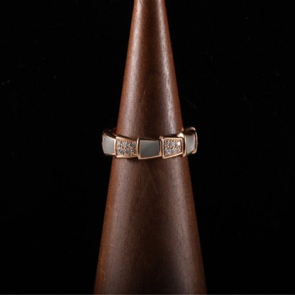 BVLGARI SERPENTI Ring Mother-of-pearl Double Row Diamond Ring 18K Rose Gold,Diamond,Mother of Pearl-Hana Vintage