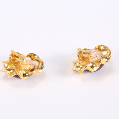 CHANEL Vintage Art Glass flower gold edge clip-on earrings Alloy-Hana Vintage