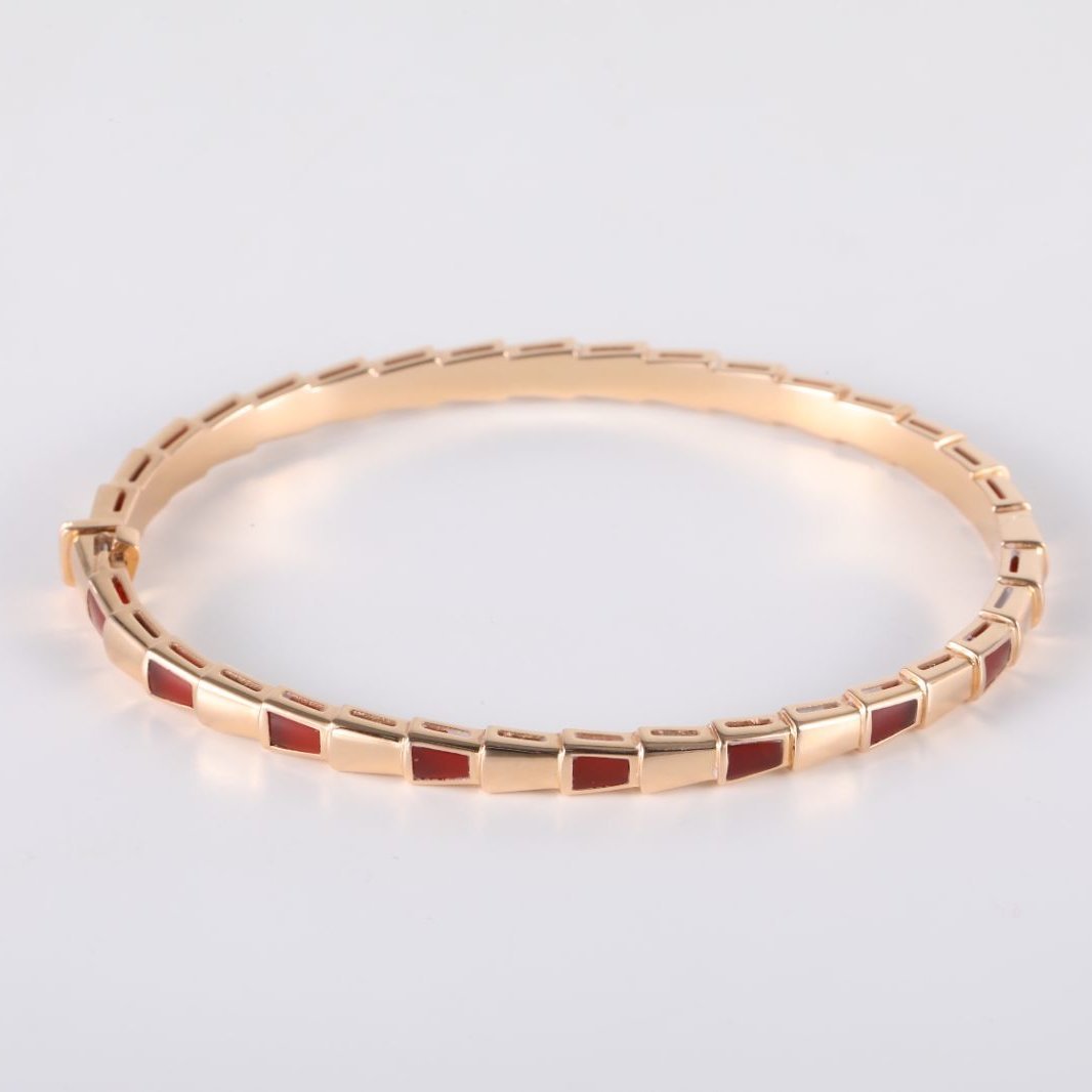 BVLGARI Rose gold Serpenti Viper collection inlaid narrow snake bone bracelet Size M 18K 18K Rose Gold-Hana Vintage