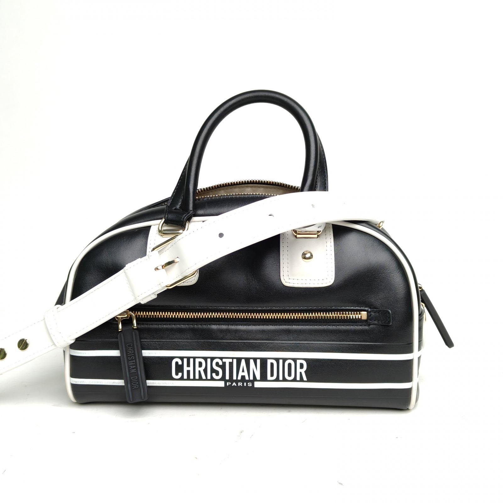 DIOR Black and White Gold Hardware 2022 Dior Vibe Bolide 24cm-Hana Vintage