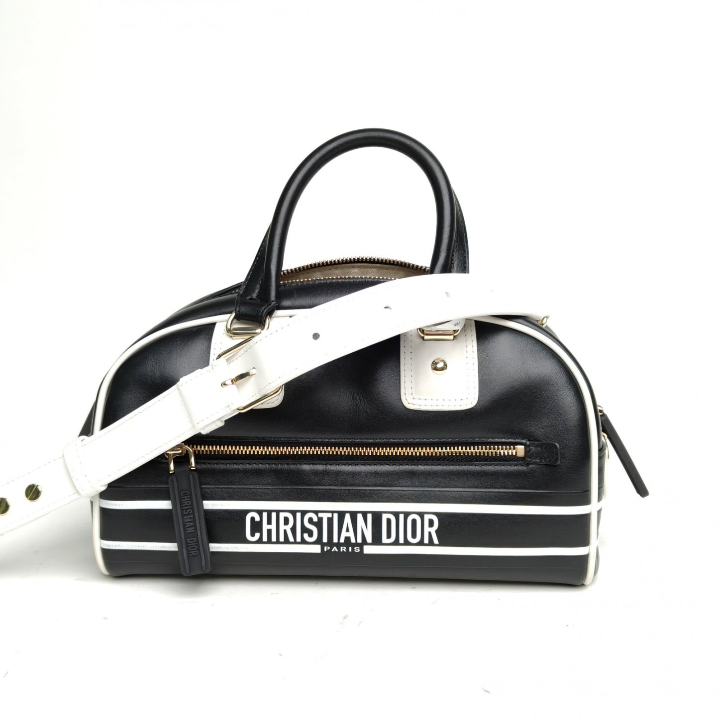 DIOR Black and White Gold Hardware 2022 Dior Vibe Bolide 24cm-Hana Vintage