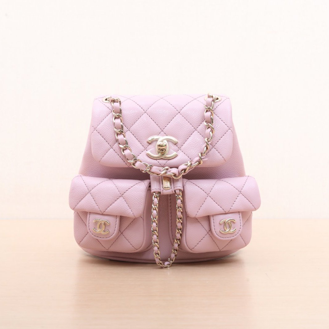 *CHANEL 23P Duma Drawstring Flap Backpack with Double Pockets, Small Size, 18cm-Hana Vintage