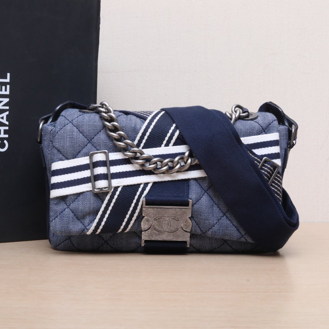 CHANEL Blue Denim 2017 Silver Hardware Runway Style Airport Bag-Hana Vintage