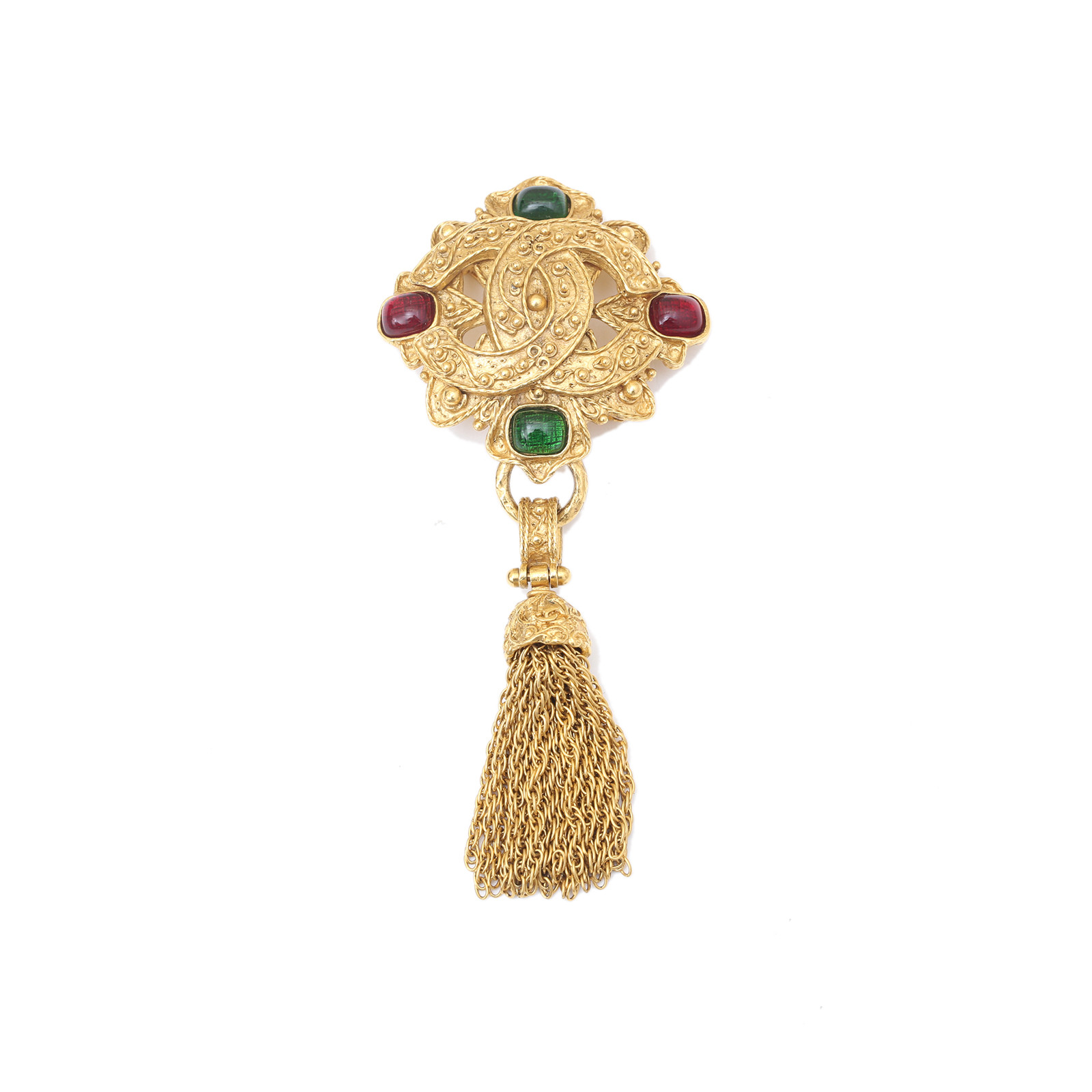 CHANEL Vintage Vine Tassel Art Glass Brooch Alloy-Hana Vintage
