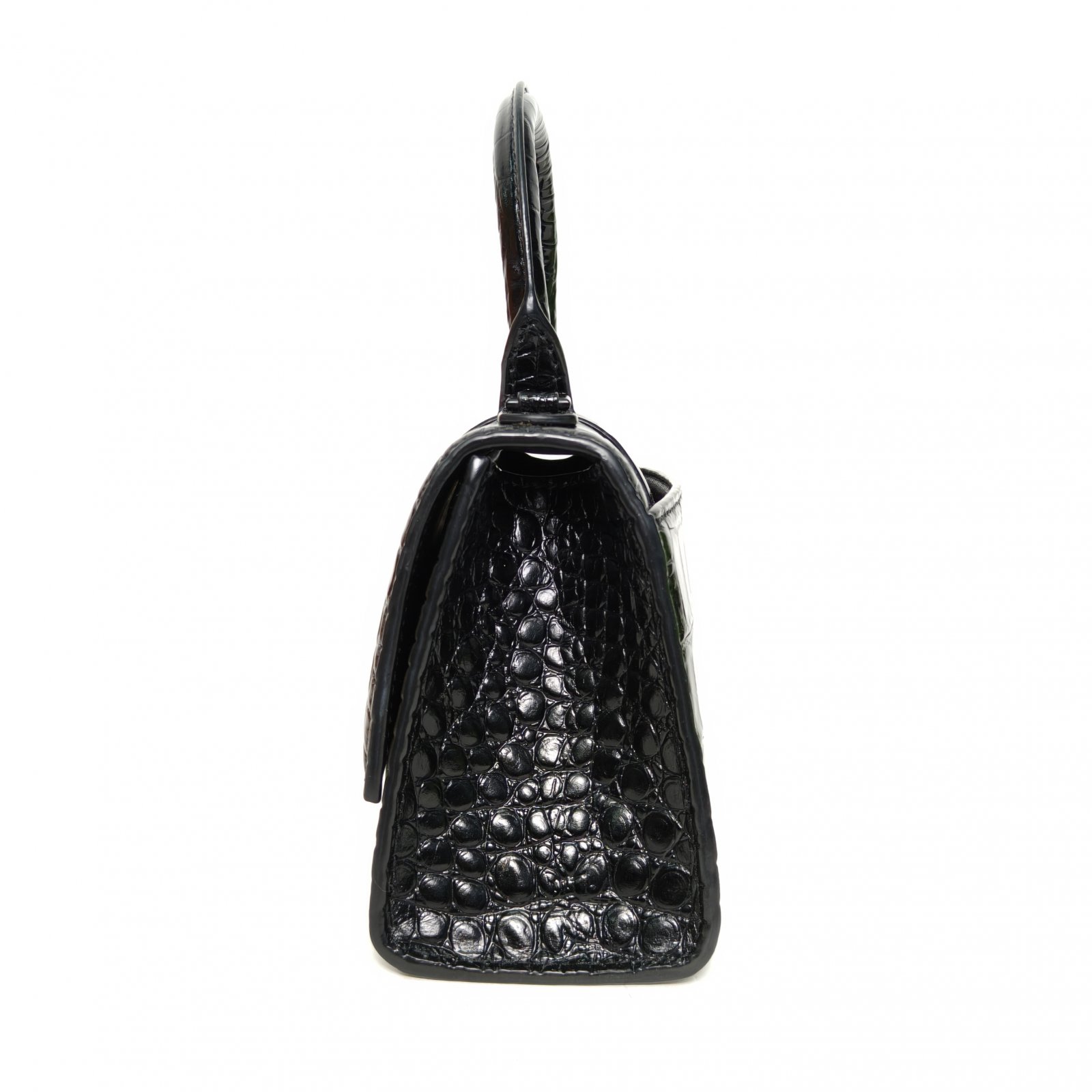 *BALENCIAGA Crocodile Embossed Hourglass Handbag XS size Black Hardware-Hana Vintage