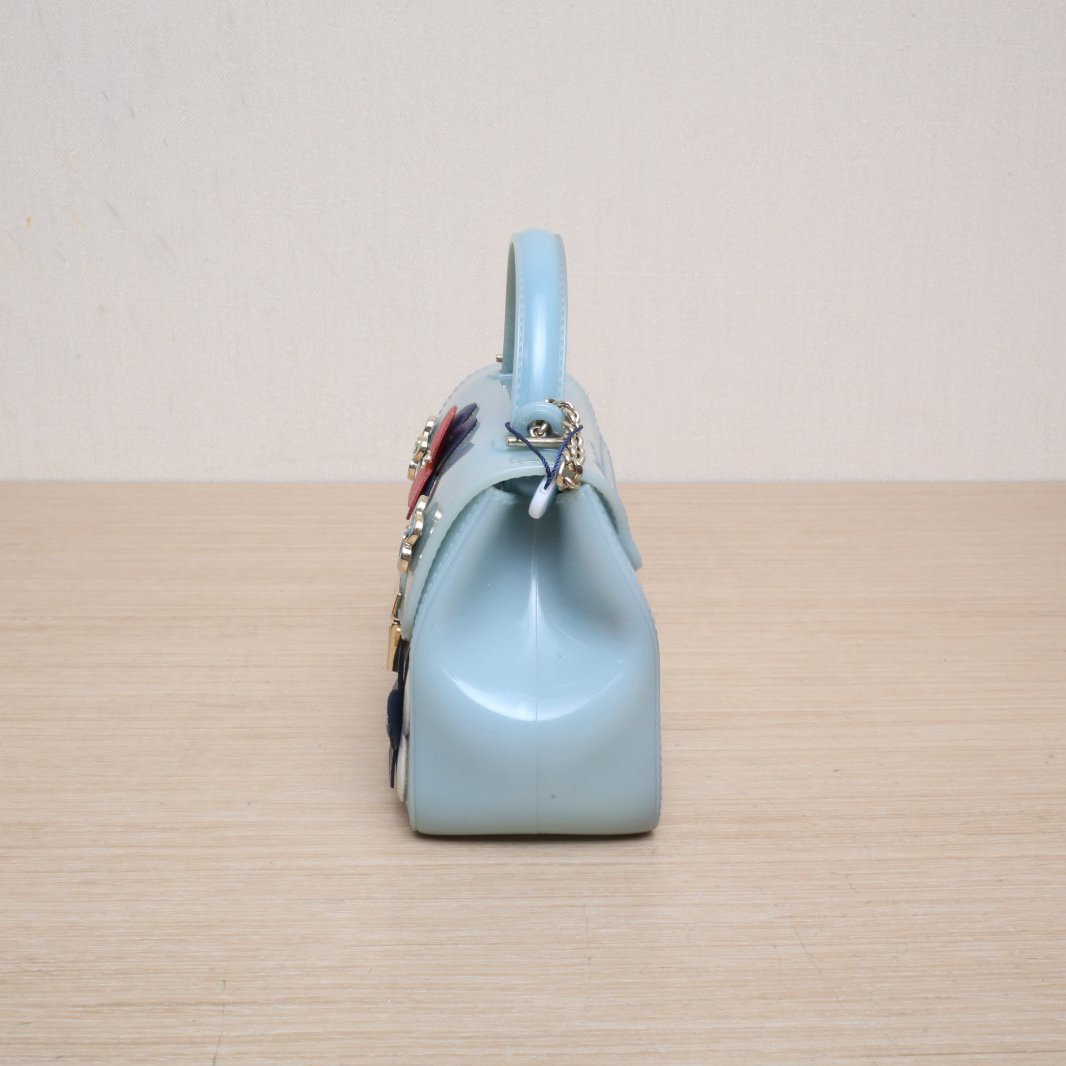 *FURLA Blue Rubber Handbag with Light Gold Hardware-Hana Vintage