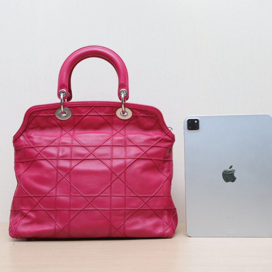 DIOR Rose Red Silver Hardware 2011 Granville Classic Quilted Handbag