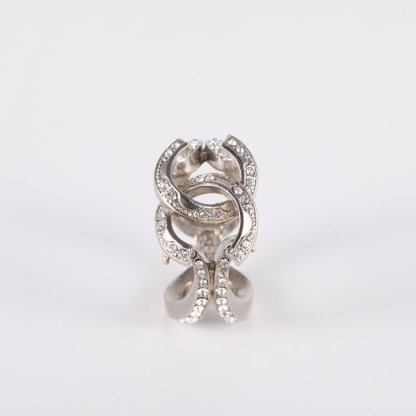 CHANEL 12A Double C Rhinestone Ring 52 Alloy-Hana Vintage