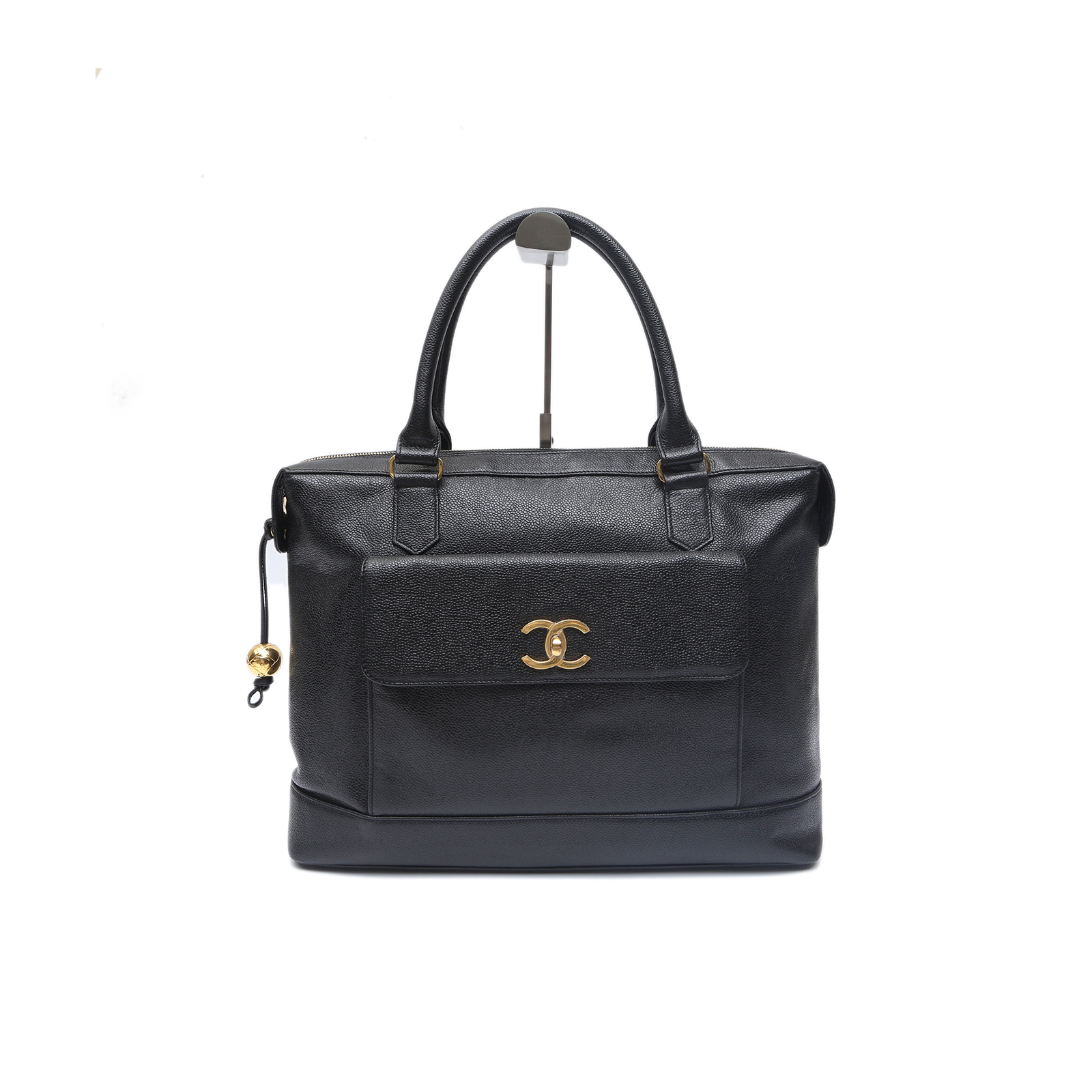 *CHANEL Vintage Black Calfskin Gold Hardware and Gold Ball Handbag-Hana Vintage