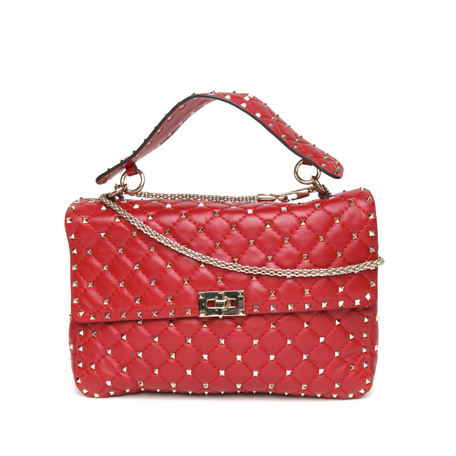 *VALENTINO Red Gold Hardware Stud Chain Bag Shoulder Bag-Hana Vintage