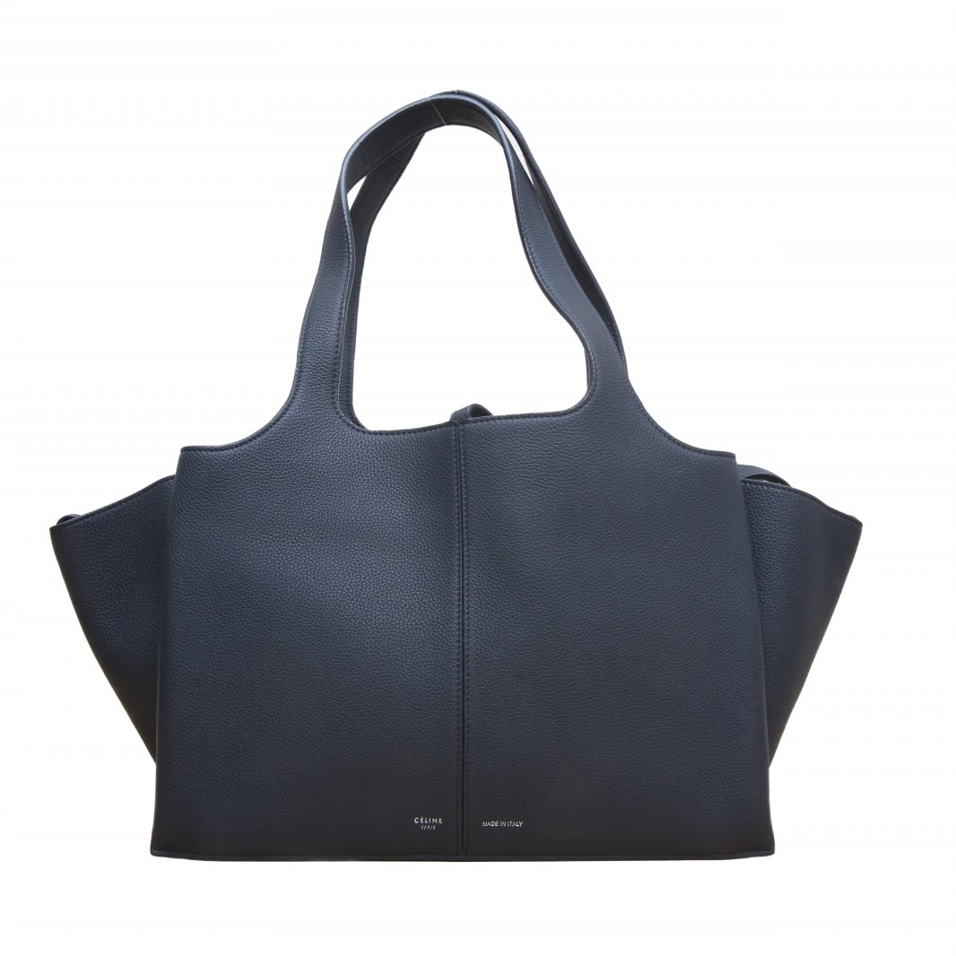 CELINE Black Leather C Trifold Bat Handbag, Large Size