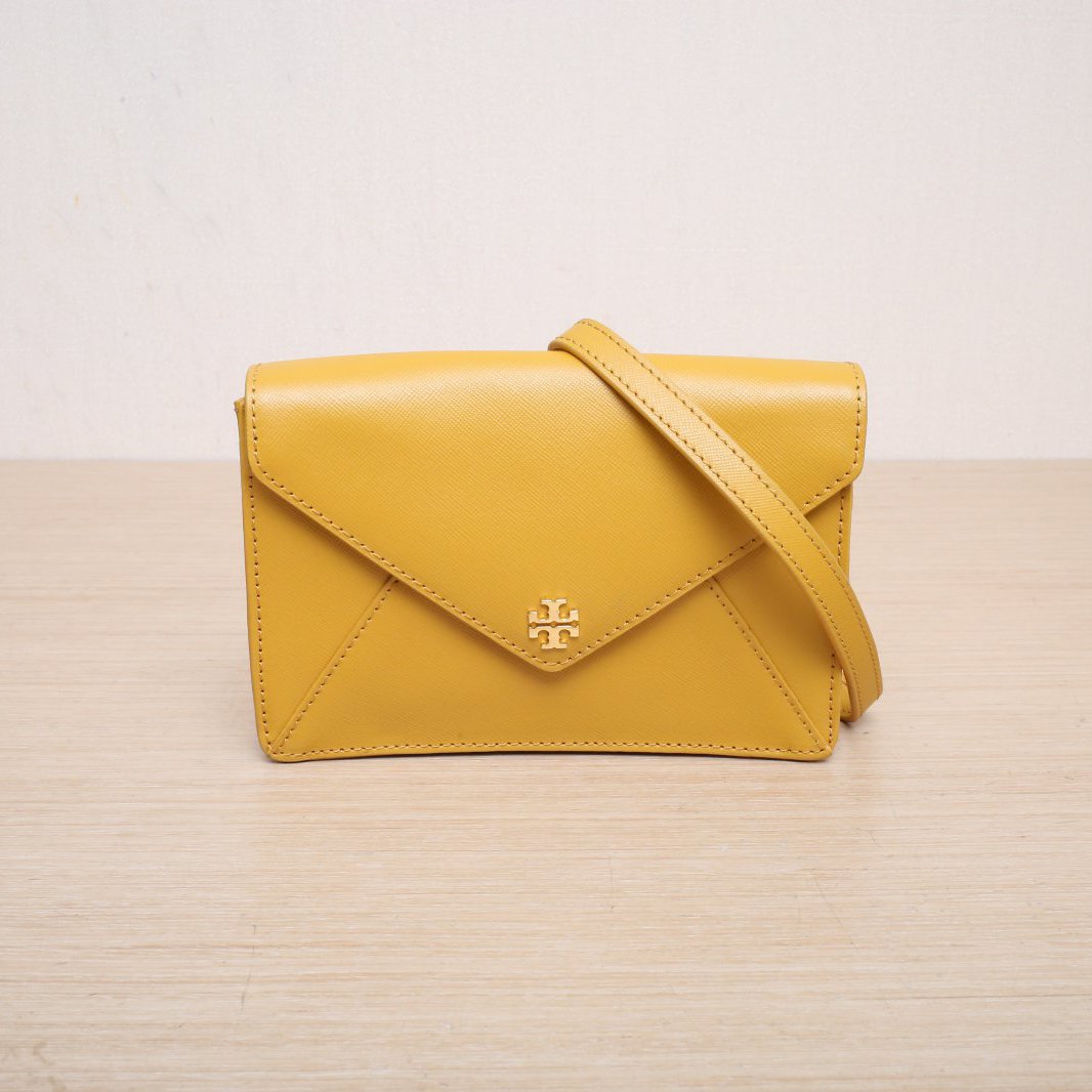 *Tory Burch Ginger Leather C Gold Hardware Envelope Bag Chain Crossbody Bag-Hana Vintage