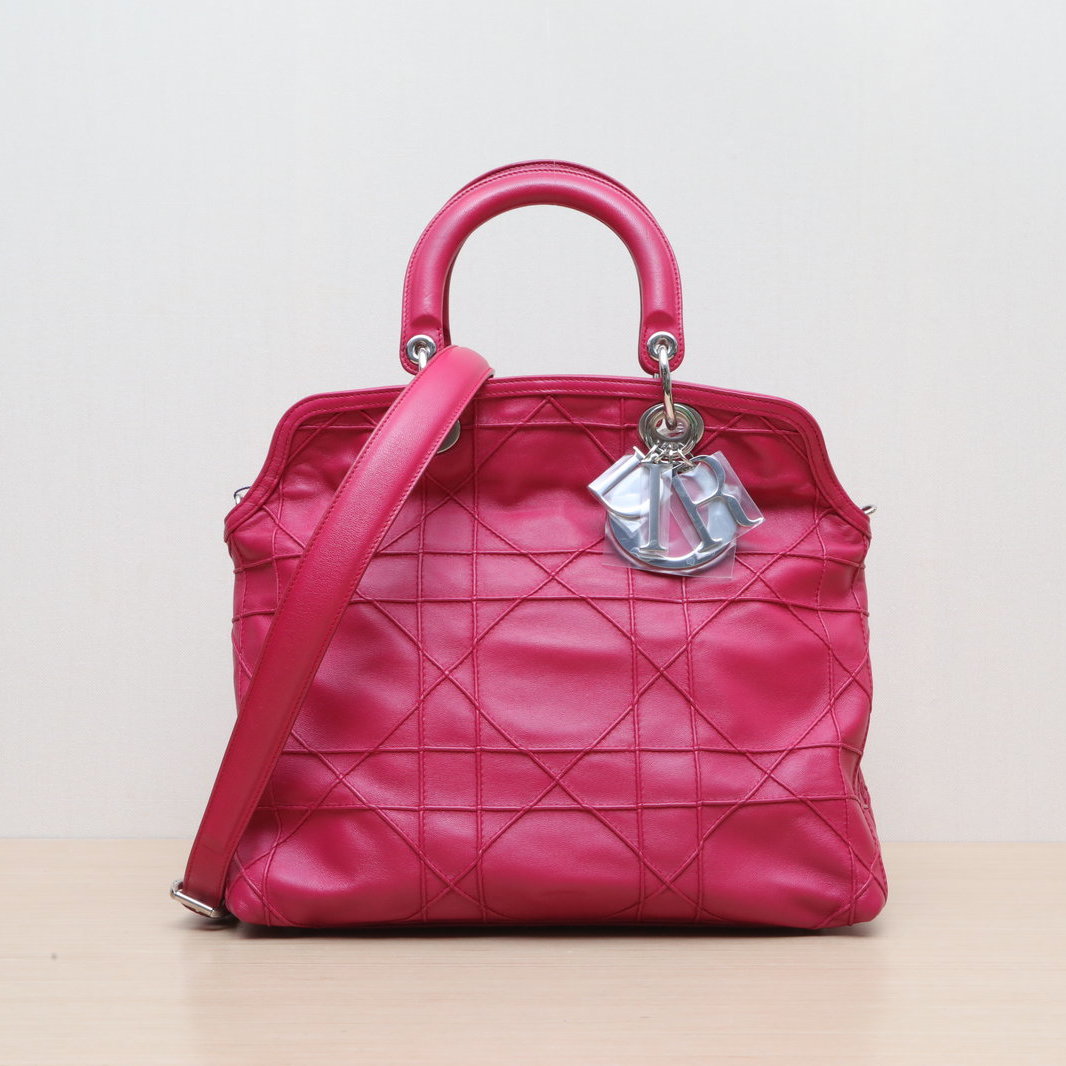 DIOR Rose Red Silver Hardware 2011 Granville Classic Quilted Handbag