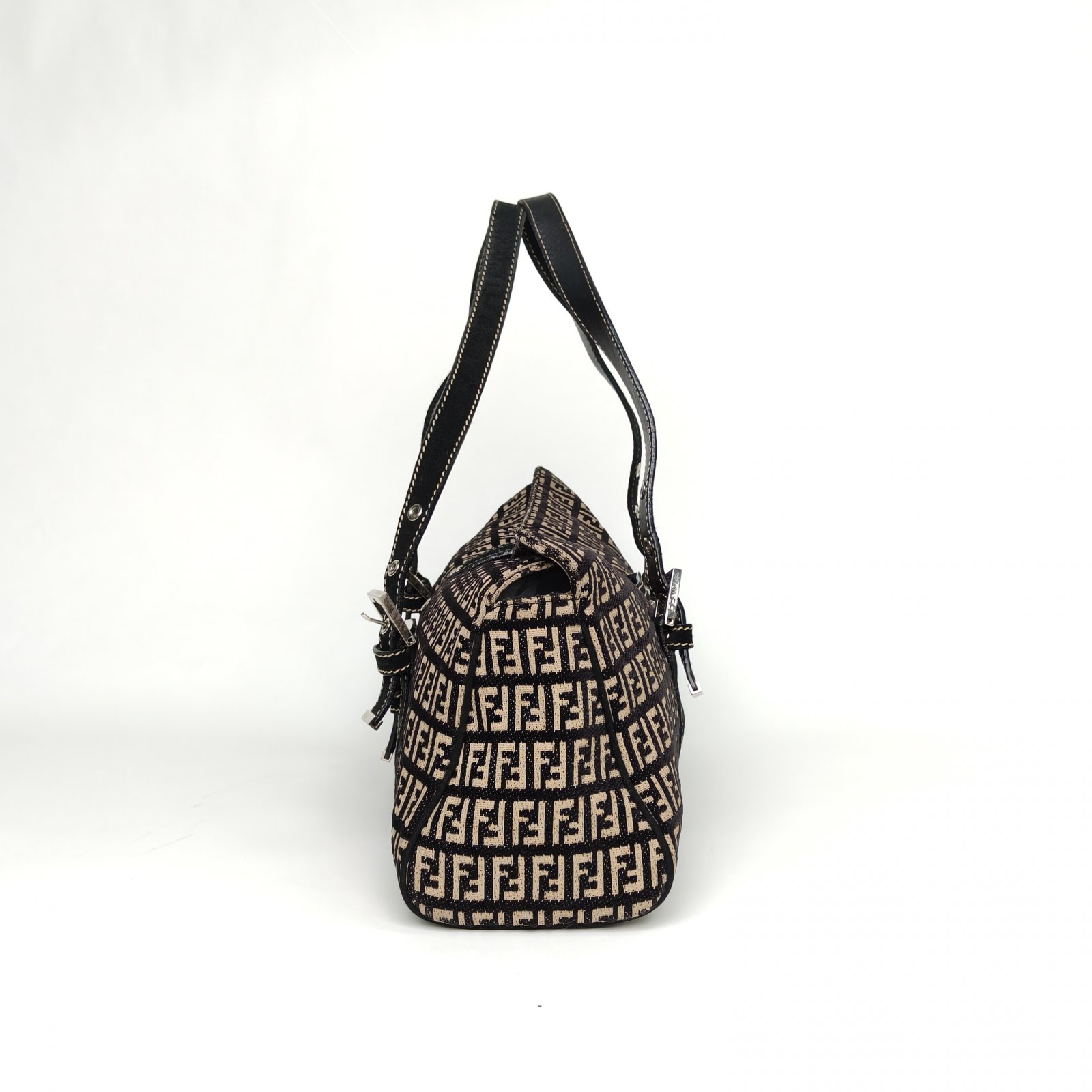 *FENDI Monogram Canvas Sliver Hardware Vintage FF logo Tote Bag-Hana Vintage