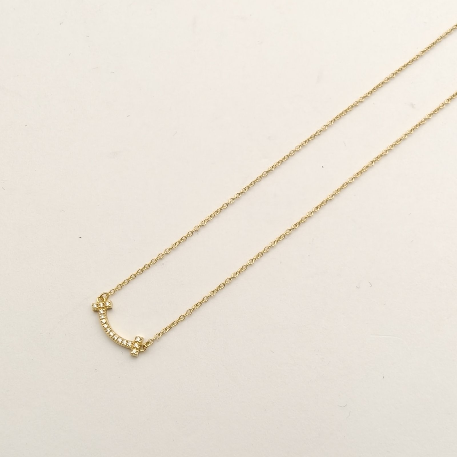 TIFFANY&CO Tiffany T Smile Necklace mini Pavé Diamonds 18K Gold,Diamond-Hana Vintage