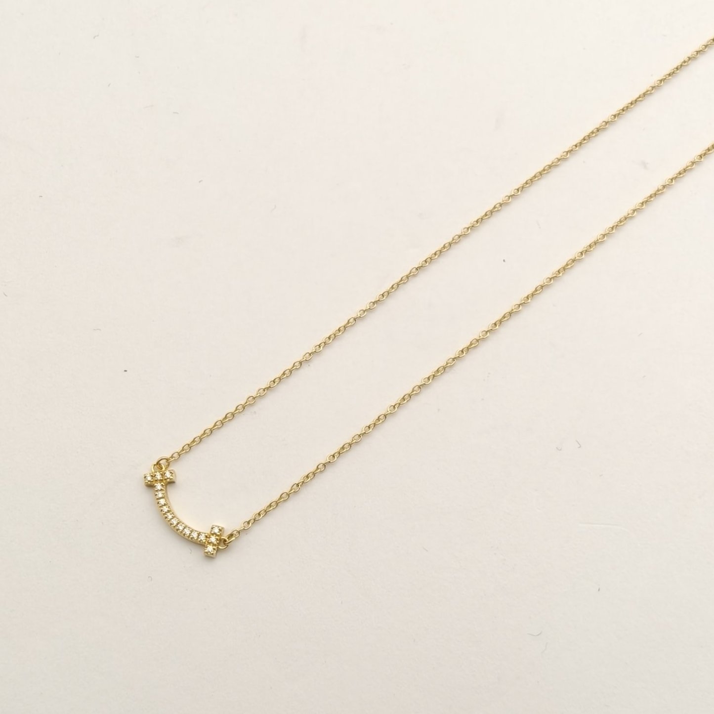 TIFFANY&CO Tiffany T Smile Necklace mini Pavé Diamonds 18K Gold,Diamond-Hana Vintage