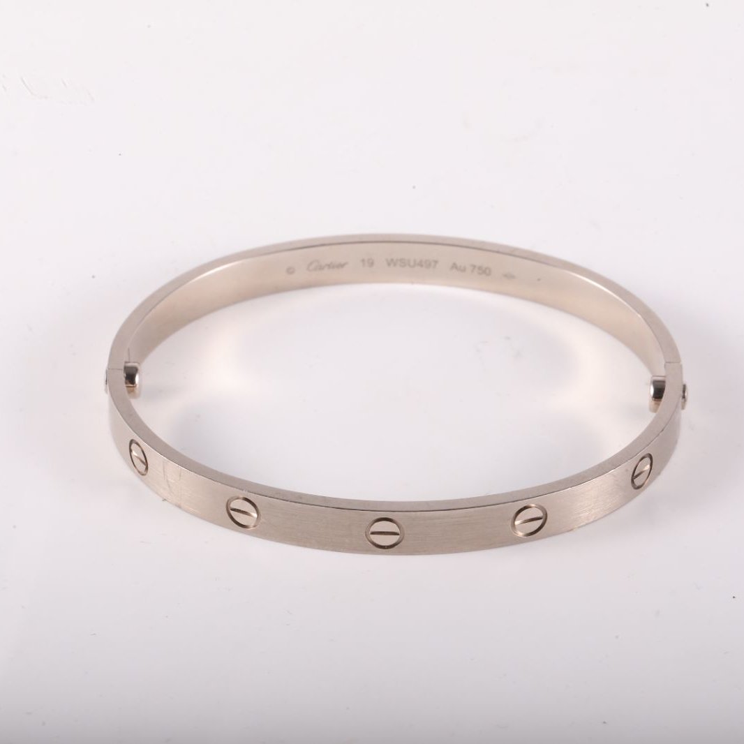 CARTIER LOVE 18K Gold Wide Bangle 18K White Gold-Hana Vintage
