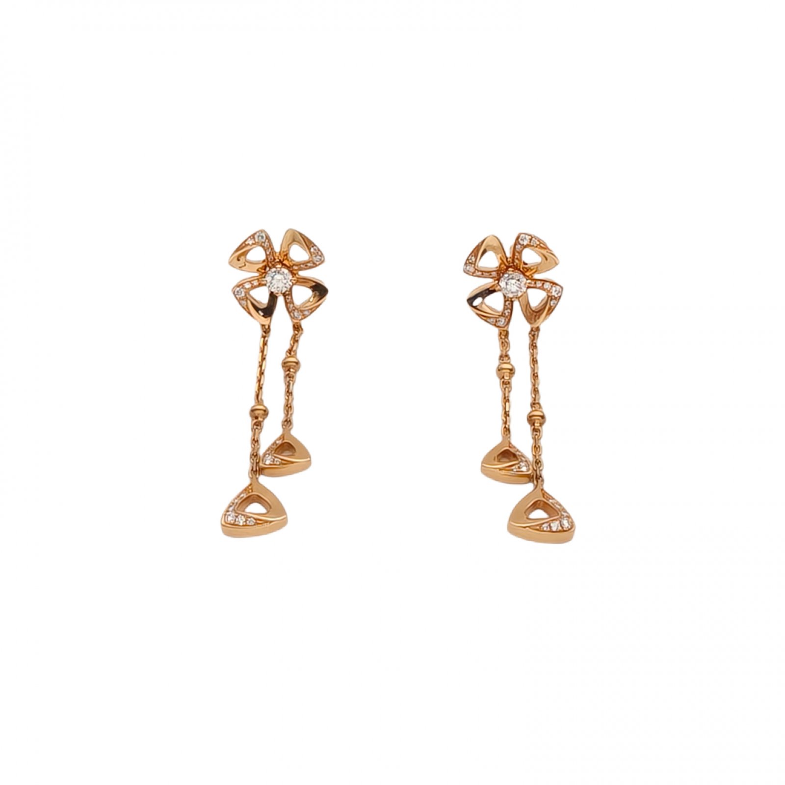 BVLGARI Rose Gold FIOREVER Collection Four-leaf Clover Tassel Diamond Earring 18K 18K Rose Gold,Diamond-Hana Vintage