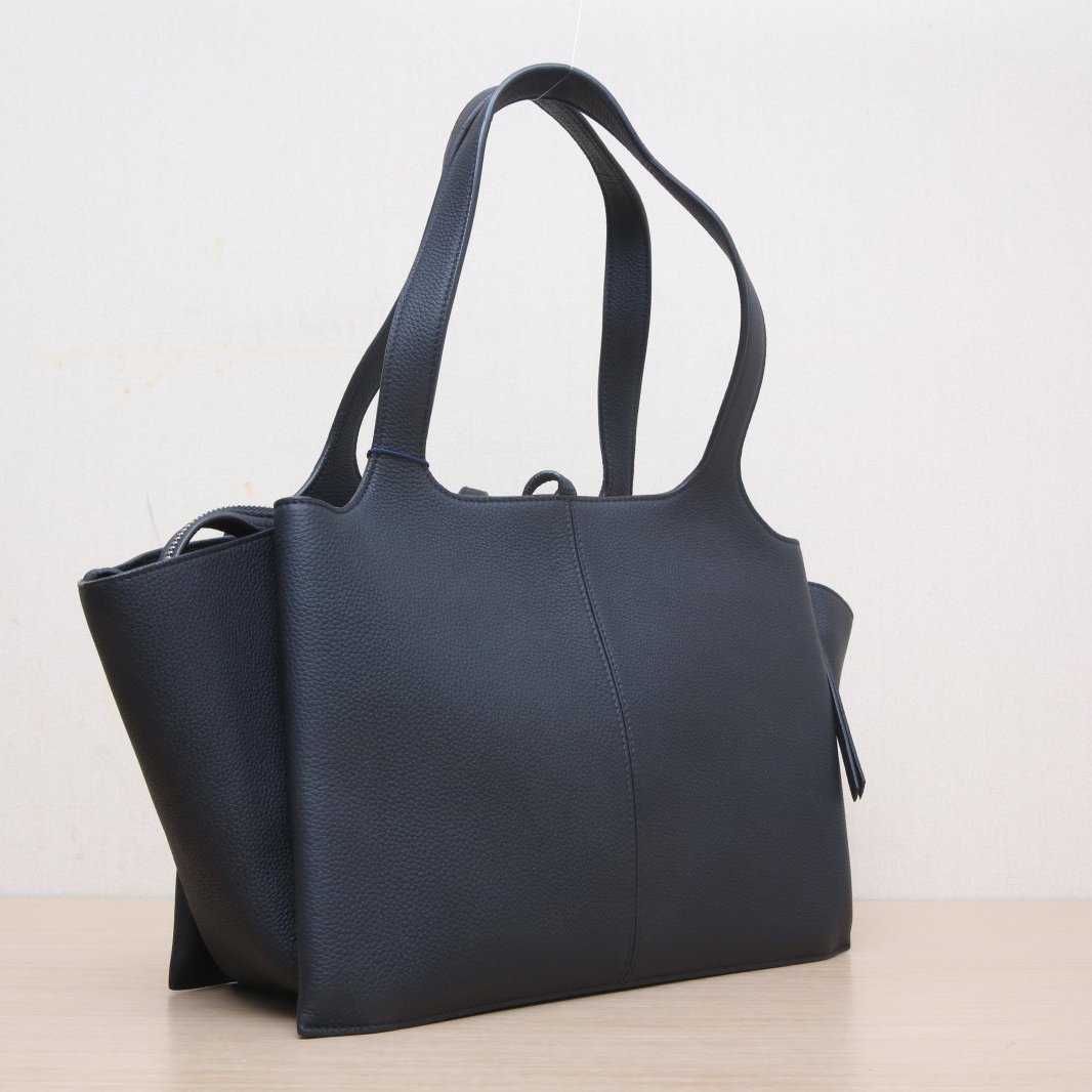 CELINE Black Leather C Trifold Bat Handbag, Large Size