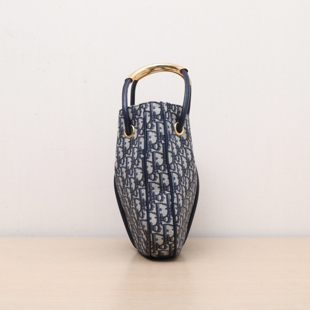 DIOR Ink blue canvas, gold hardware, 2024 Bucket Bag Nolita, Hanging Basket Bag with detachable shoulder strap