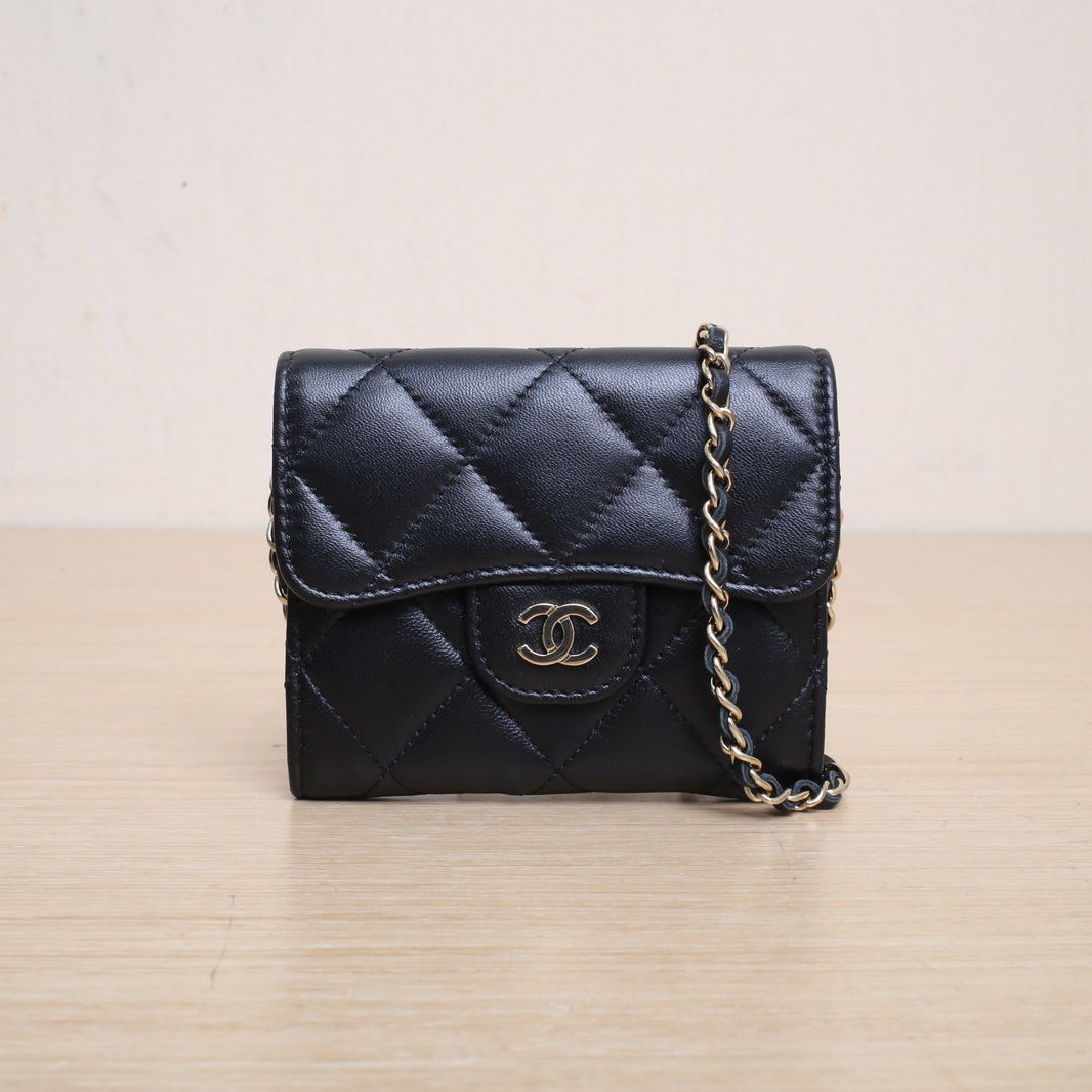 *CHANEL Black 2021 Gold Hardware CF mini Card Holder Crossbody Bag-Hana Vintage