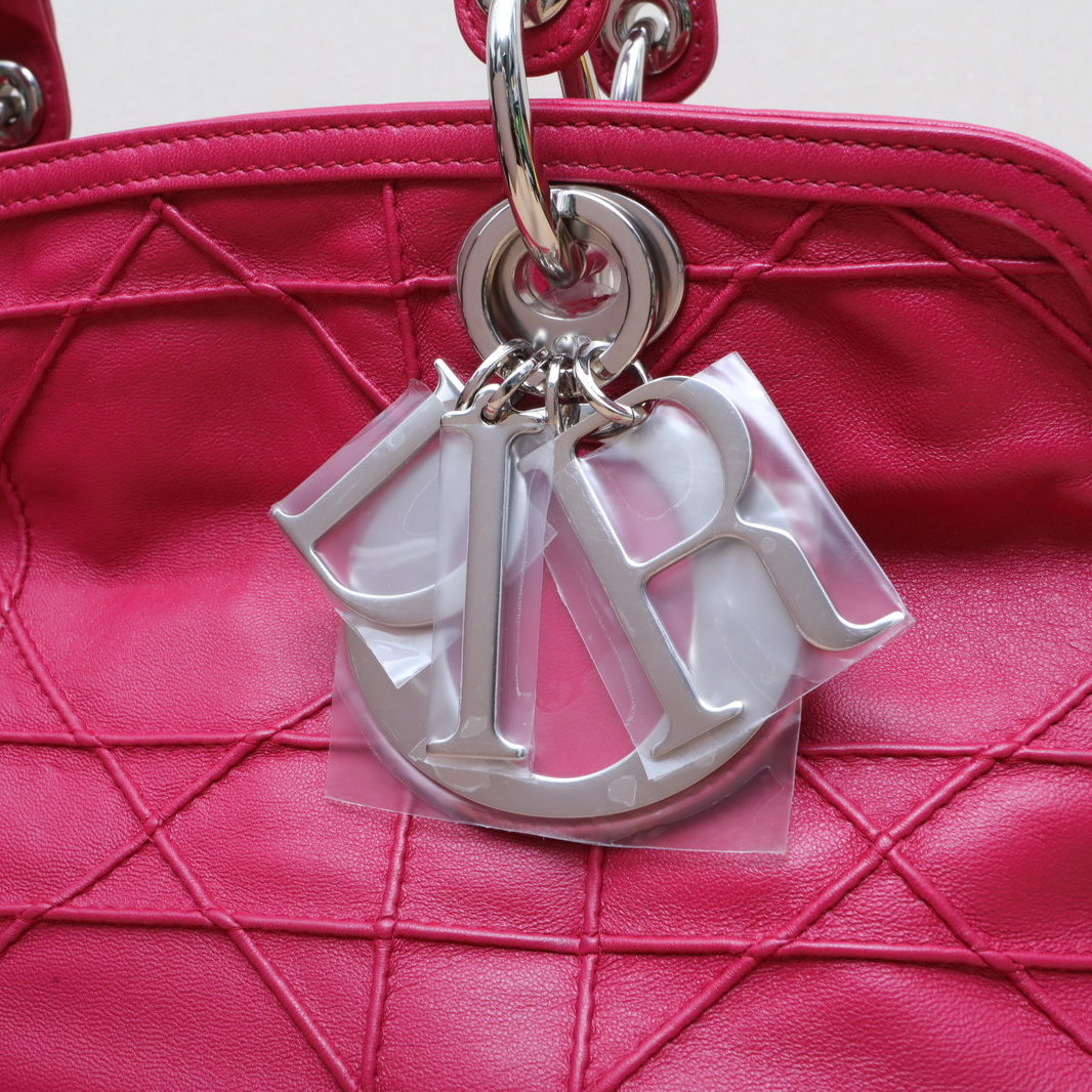 DIOR Rose Red Silver Hardware 2011 Granville Classic Quilted Handbag