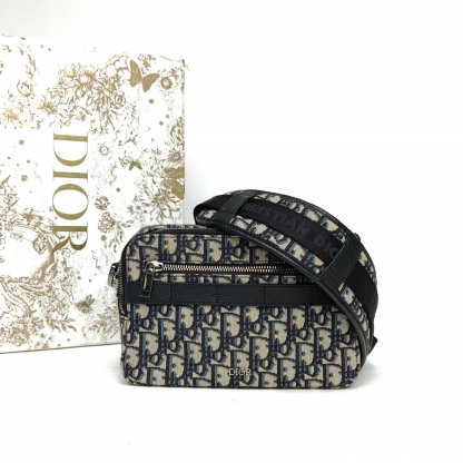 DIOR Ink Blue Canvas Sliver Hardware 2021 Safari Camera Bag 22cm-Hana Vintage