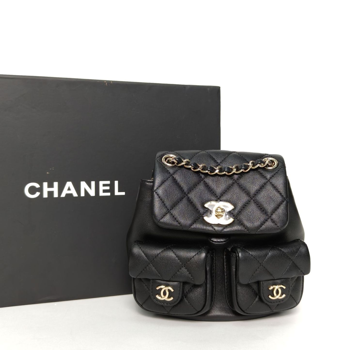 *CHANEL 23A Duma Drawstring Flap Backpack Double Pocket Small 18cm-Hana Vintage