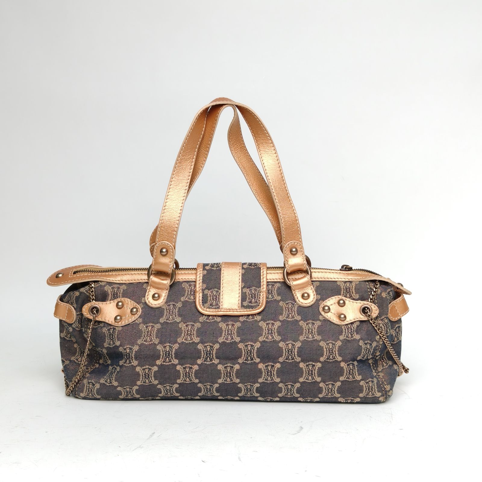 CELINE Brown Canvas Vintage Gold Thread Handbag-Hana Vintage
