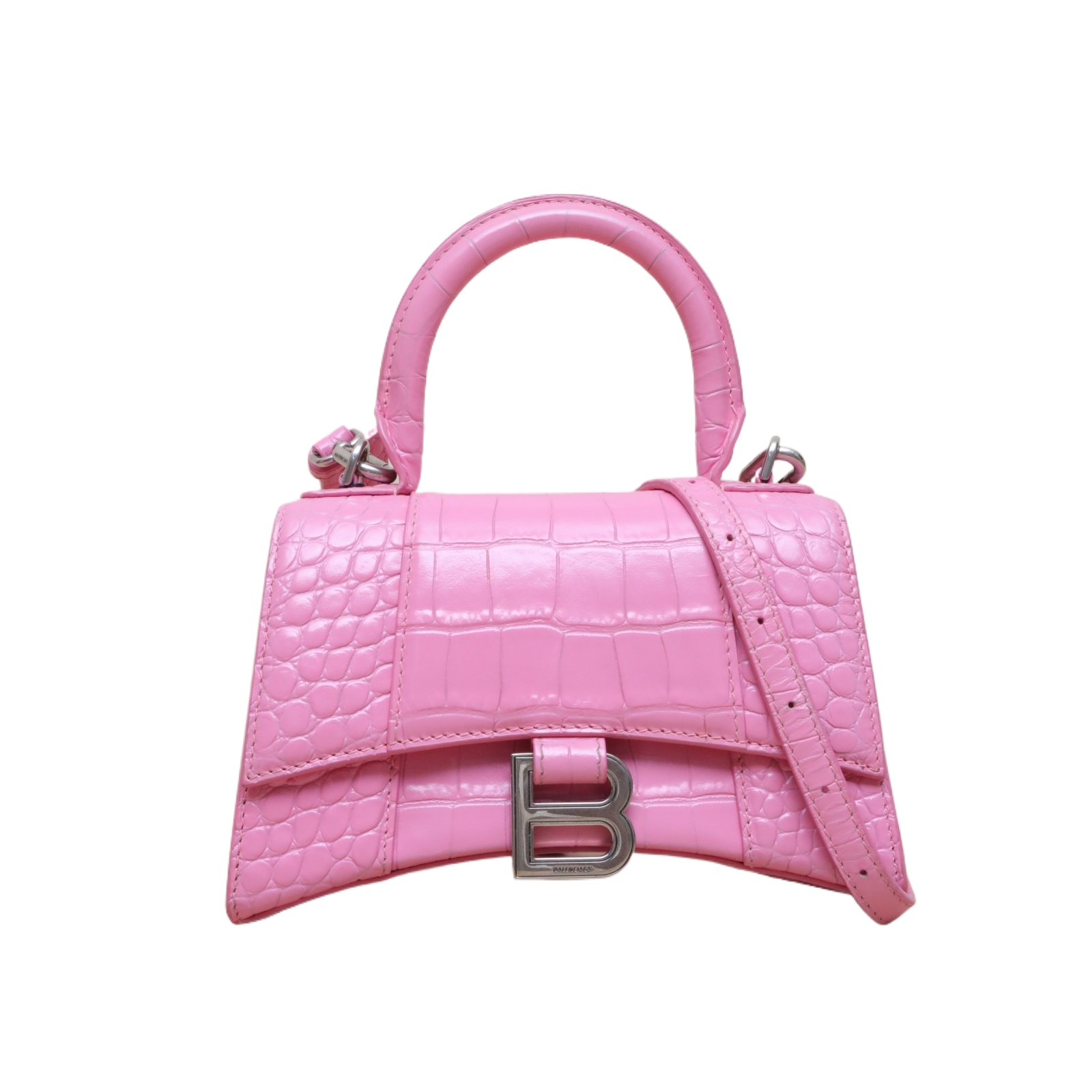 *BALENCIAGA Hourglass XS Crocodile Embossed Sliver Hardware-Hana Vintage