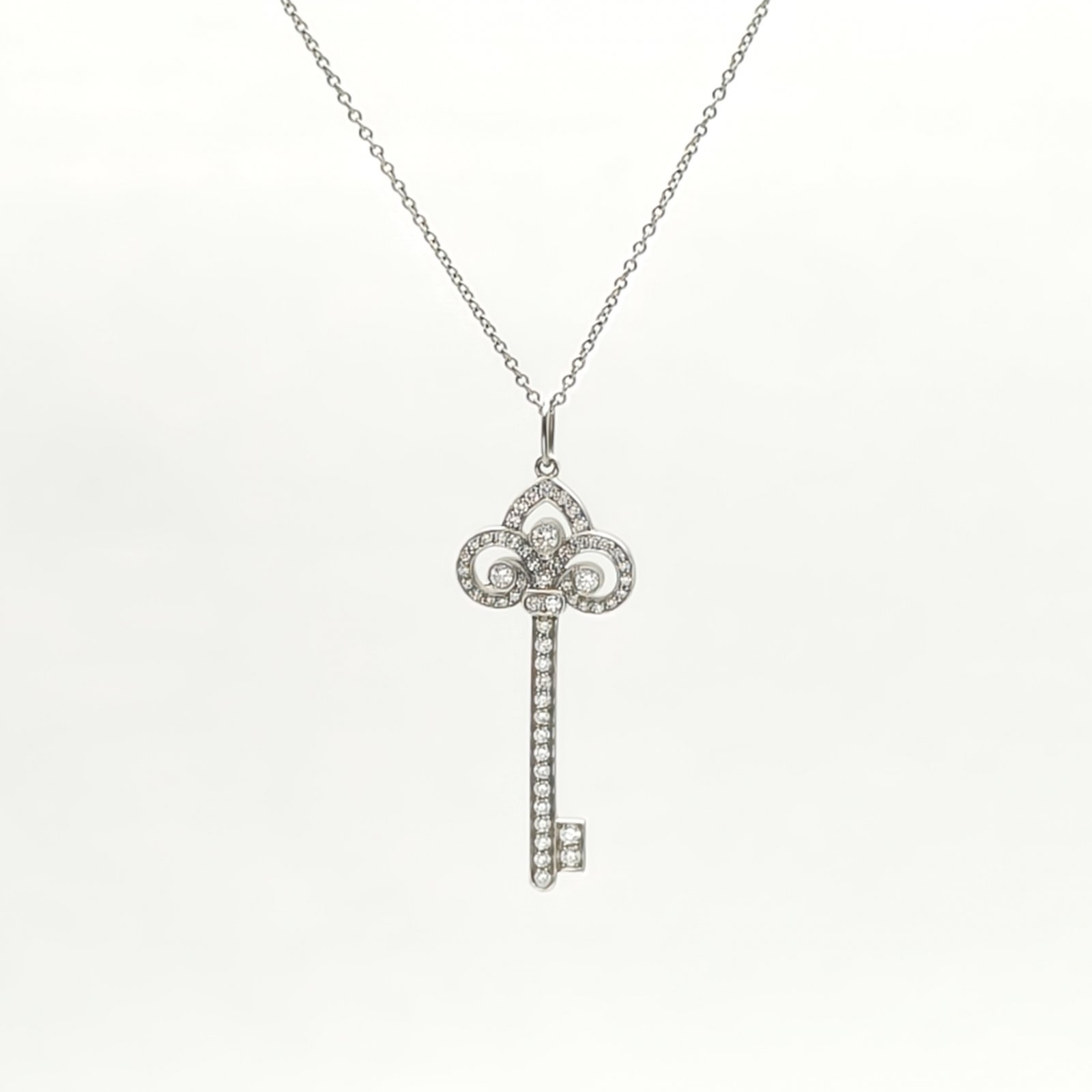 TIFFANY&CO Tiffany Keys Fleur de Lis Medium 3.8cm Diamond Stud Earring Platinum 950,Diamond-Hana Vintage