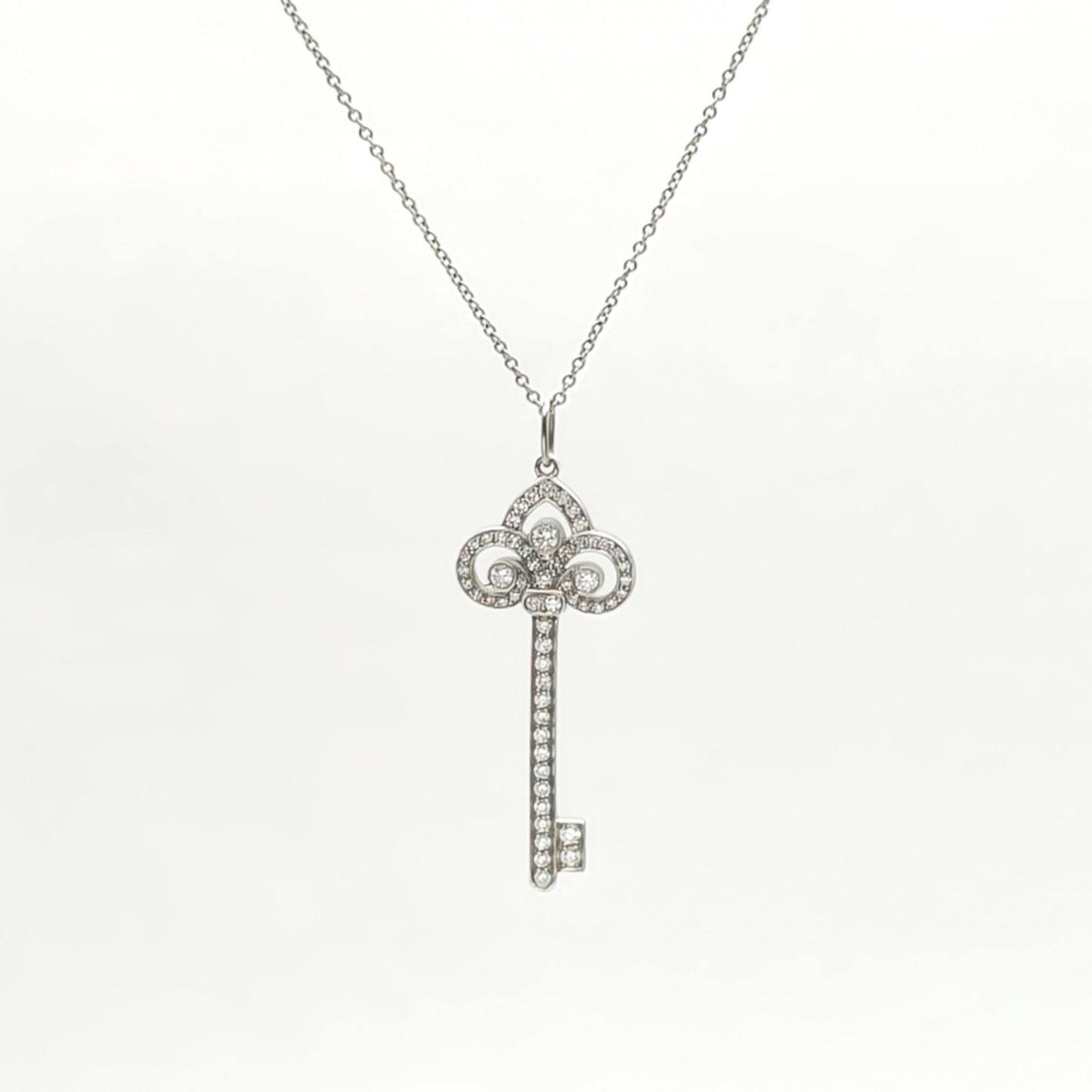 TIFFANY&CO Tiffany Keys Fleur de Lis Medium 3.8cm Diamond Stud Earring Platinum 950,Diamond-Hana Vintage