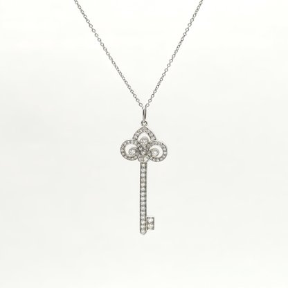 TIFFANY&CO Tiffany Keys Fleur de Lis Medium 3.8cm Diamond Stud Earring Platinum 950,Diamond-Hana Vintage